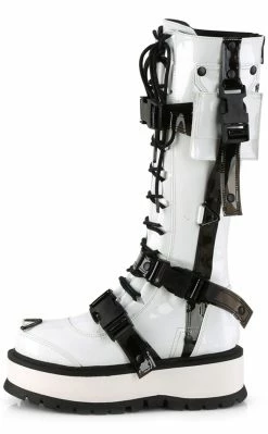 Demonia Shoes SLACKER-260 White Patent Knee High Platform Boots 9 Demonia Shoes SLACKER-260 White Patent Knee High Platform Boots