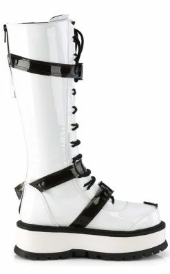 Demonia Shoes SLACKER-260 White Patent Knee High Platform Boots 11 Demonia Shoes SLACKER-260 White Patent Knee High Platform Boots