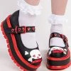 Demonia SLACKER-27 Black & Red Skull Mary Janes