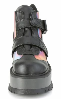 Demonia SLACKER-32 Black Rainbow Reflective Platform Ankle Boots