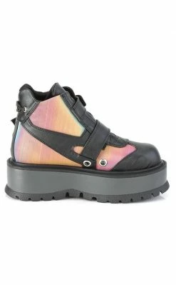 Demonia SLACKER-32 Black Rainbow Reflective Platform Ankle Boots
