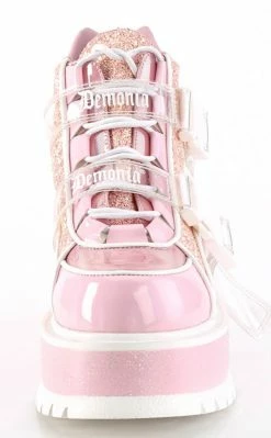 Demonia SLACKER-50 Baby Pink Holo/Multi Glitter Ankle Boots Platform Shoes