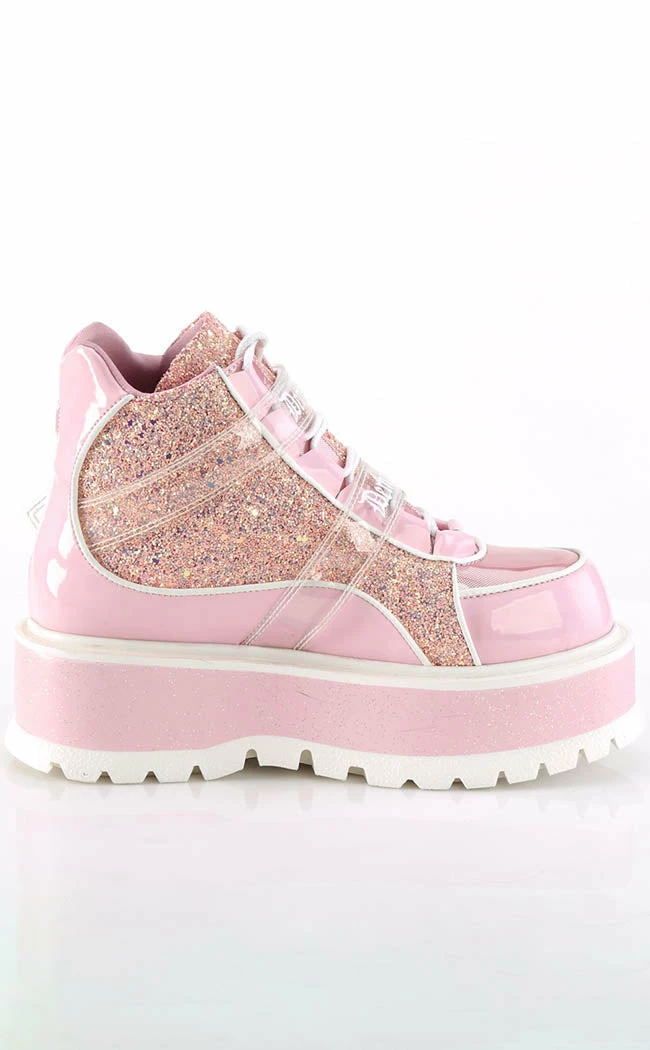 Demonia SLACKER-50 Baby Pink Holo/Multi Glitter Ankle Boots Platform Shoes 7 Demonia SLACKER-50 Baby Pink Holo/Multi Glitter Ankle Boots Platform Shoes
