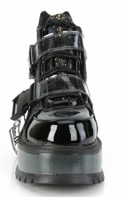 Demonia SLACKER-50 Black Patent/ Black Multi Glitter Ankle Boots Platform Shoes