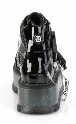Demonia SLACKER-50 Black Patent/ Black Multi Glitter Ankle Boots Platform Shoes