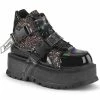 Demonia SLACKER-50 Black Patent/ Black Multi Glitter Ankle Boots Platform Shoes