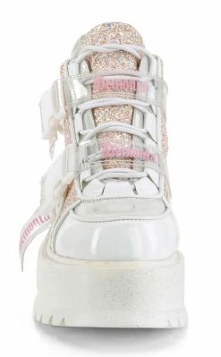 Demonia Platform Shoes SLACKER-50 White Holo/Multi Glitter Ankle Boots (Au Stock)