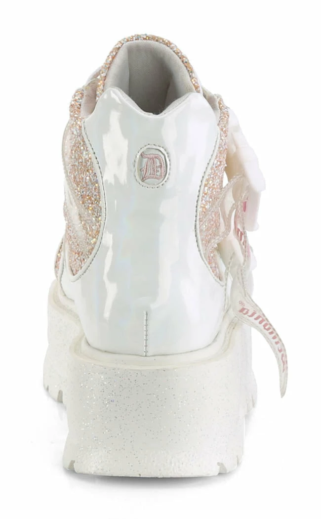 Demonia Platform Shoes SLACKER-50 White Holo/Multi Glitter Ankle Boots (Au Stock) 6 Demonia Platform Shoes SLACKER-50 White Holo/Multi Glitter Ankle Boots (Au Stock)