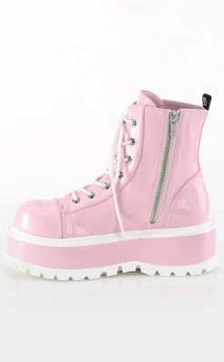 Demonia SLACKER-55 Baby Pink Holo Ankle Boots Platform Shoes