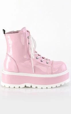 Demonia SLACKER-55 Baby Pink Holo Ankle Boots Platform Shoes