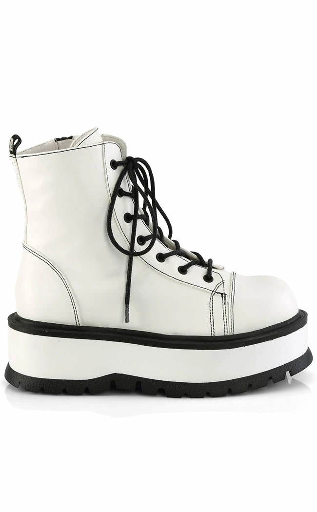 Demonia Platform Shoes SLACKER-55 White Vegan Ankle Boots 7 Demonia Platform Shoes SLACKER-55 White Vegan Ankle Boots