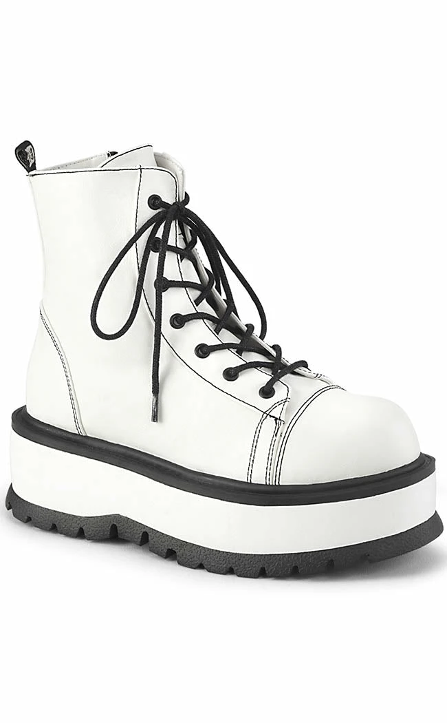 Demonia Platform Shoes SLACKER-55 White Vegan Ankle Boots 3 Demonia Platform Shoes SLACKER-55 White Vegan Ankle Boots