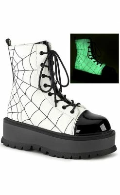 Demonia SLACKER-88 Glow Spiderweb Platform Ankle Boots