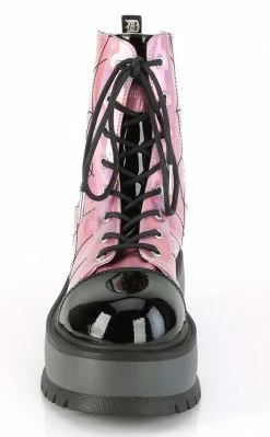 Demonia SLACKER-88 Pink Holographic Spiderweb Platform Ankle Boots Shoes
