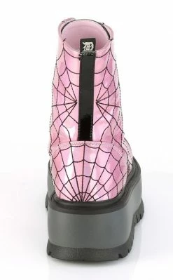 Demonia SLACKER-88 Pink Holographic Spiderweb Platform Ankle Boots Shoes