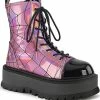 Demonia SLACKER-88 Pink Holographic Spiderweb Platform Ankle Boots Shoes 1 Demonia SLACKER-88 Pink Holographic Spiderweb Platform Ankle Boots Shoes