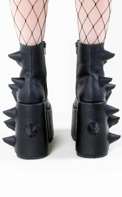 Demonia SLAY-77 Black Matte Spike Platform Boots Shoes