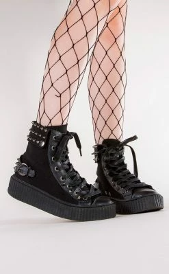 Demonia SNEEKER-266 Black Canvas Creeper Sneakers Shoes