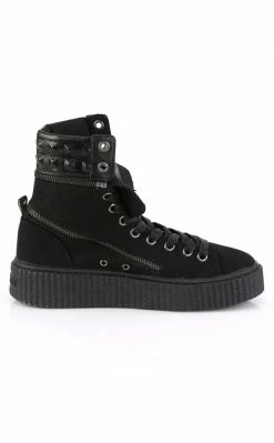 Demonia SNEEKER-270 Black Canvas Zipper Creeper Sneakers