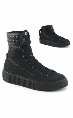 Demonia SNEEKER-270 Black Canvas Zipper Creeper Sneakers