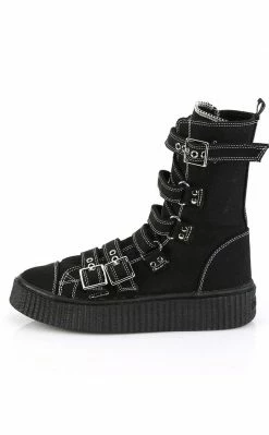 Demonia SNEEKER-318 Black Canvas Strapped Creeper Sneakers