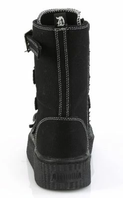 Demonia SNEEKER-318 Black Canvas Strapped Creeper Sneakers