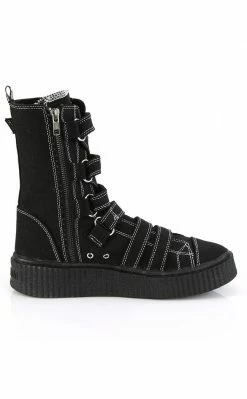 Demonia SNEEKER-318 Black Canvas Strapped Creeper Sneakers
