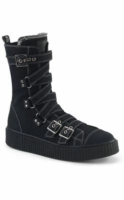 Demonia SNEEKER-318 Black Canvas Strapped Creeper Sneakers