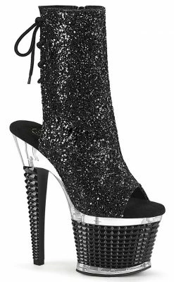 Pleaser SPECTATOR-1018 Black Glitter Ankle Boots Pole Shoes