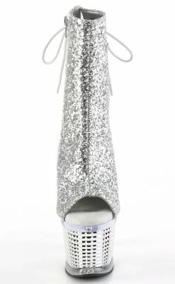 Pleaser SPECTATOR-1018 Silver Glitter Ankle Boots
