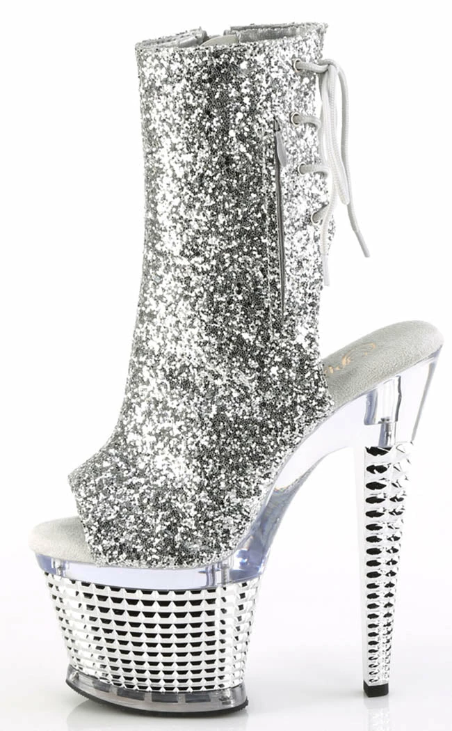 Pleaser SPECTATOR-1018 Silver Glitter Ankle Boots 5 Pleaser SPECTATOR-1018 Silver Glitter Ankle Boots