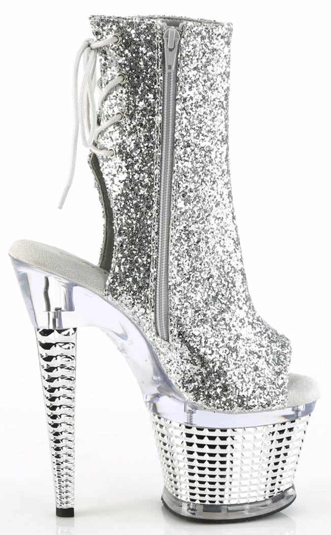 Pleaser SPECTATOR-1018 Silver Glitter Ankle Boots 7 Pleaser SPECTATOR-1018 Silver Glitter Ankle Boots