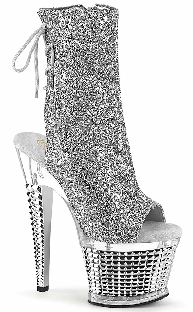 Pleaser SPECTATOR-1018 Silver Glitter Ankle Boots 3 Pleaser SPECTATOR-1018 Silver Glitter Ankle Boots