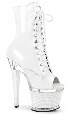 Pleaser SPECTATOR-1021 White Patent Ankle Boots Pole Shoes