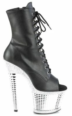 Pleaser Pole Shoes SPECTATOR-1021RS Black Matte/Silver Rhinestone Ankle Boots