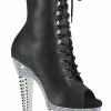 Pleaser Pole Shoes SPECTATOR-1021RS Black Matte/Silver Rhinestone Ankle Boots