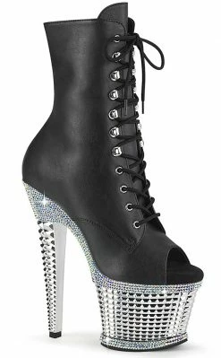 Pleaser Pole Shoes SPECTATOR-1021RS Black Matte/Silver Rhinestone Ankle Boots