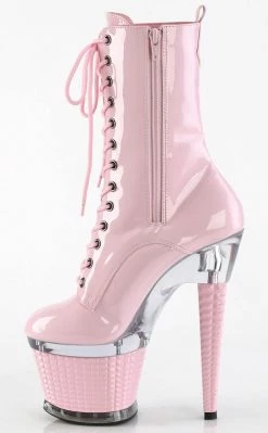 Pleaser Pole Shoes SPECTATOR-1040 Baby Pink Patent/Clear Ankle Boots