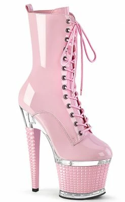 Pleaser Pole Shoes SPECTATOR-1040 Baby Pink Patent/Clear Ankle Boots