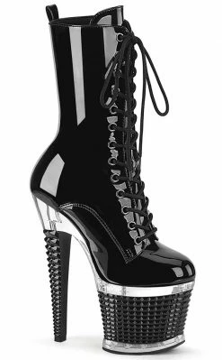 Pleaser SPECTATOR-1040 Black Patent/Clear Ankle Boots Pole Shoes