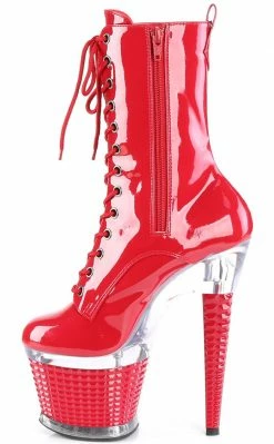Pleaser SPECTATOR-1040 Red Patent/Clear Ankle Boots Pole Shoes