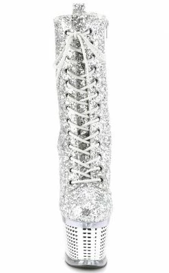 Pleaser Pole Shoes SPECTATOR-1040G Silver Glitter Ankle Boots