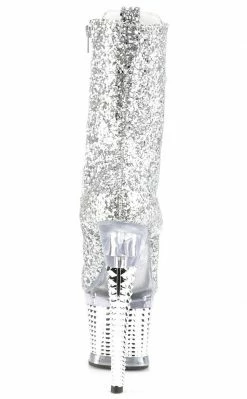 Pleaser Pole Shoes SPECTATOR-1040G Silver Glitter Ankle Boots