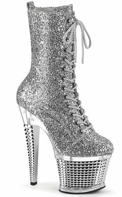 Pleaser Pole Shoes SPECTATOR-1040G Silver Glitter Ankle Boots
