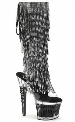 Pleaser SPECTATOR-2017RSF Black Rhinestone Knee High Boots