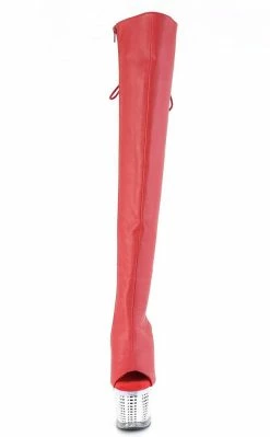Pleaser Pole Shoes SPECTATOR-3019 Red/Silver Chrome Thigh High Boots