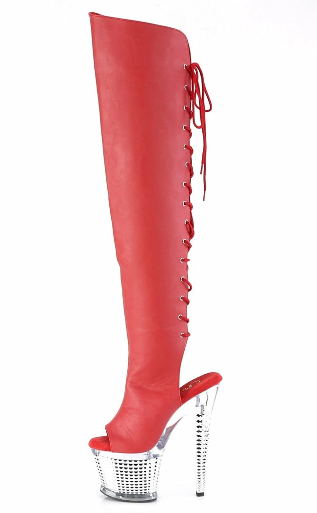 Pleaser Pole Shoes SPECTATOR-3019 Red/Silver Chrome Thigh High Boots 5 Pleaser Pole Shoes SPECTATOR-3019 Red/Silver Chrome Thigh High Boots