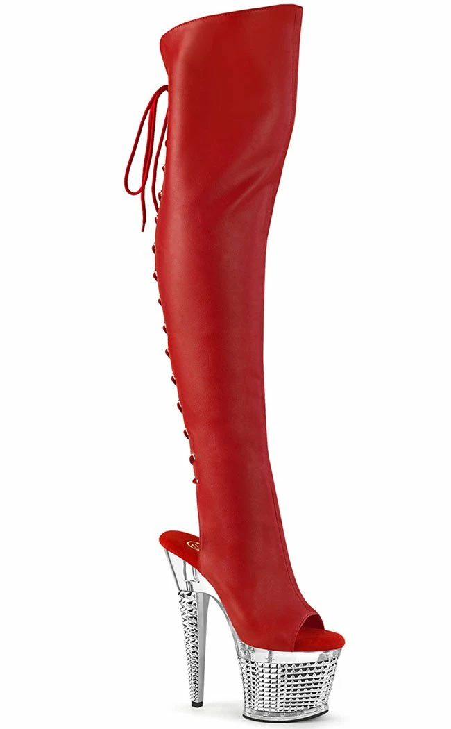 Pleaser Pole Shoes SPECTATOR-3019 Red/Silver Chrome Thigh High Boots 3 Pleaser Pole Shoes SPECTATOR-3019 Red/Silver Chrome Thigh High Boots