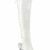 Pleaser Pole Shoes SPECTATOR-3019 White/Silver Chrome Thigh High Boots