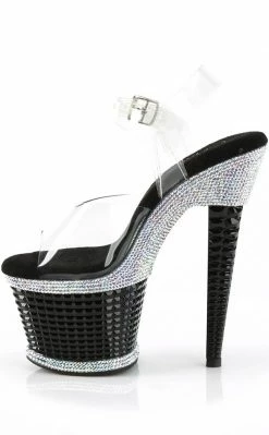 Pleaser SPECTATOR-708RS Clear/Black Rhinestone Heels (Last Pair: Size 6)